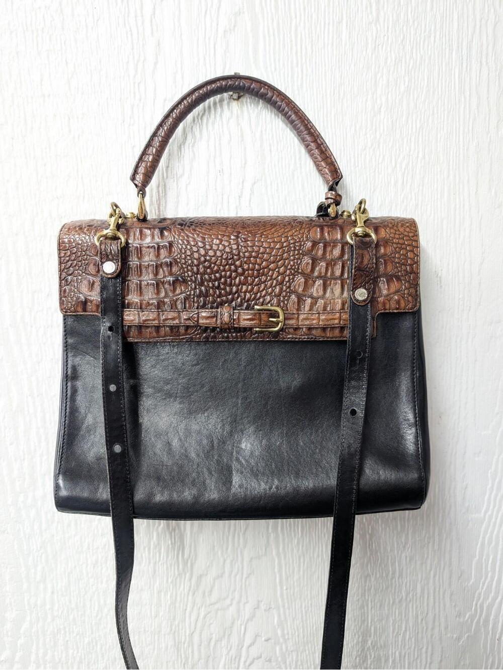 Brahmin Two Tone Leather Crocodile Embossed HandBag Purse
